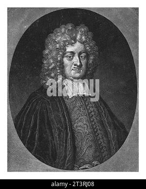 Ritratto del teologo Benjamin Ursinus, Pieter Schenk (i), 1705, vintage inciso. Foto Stock