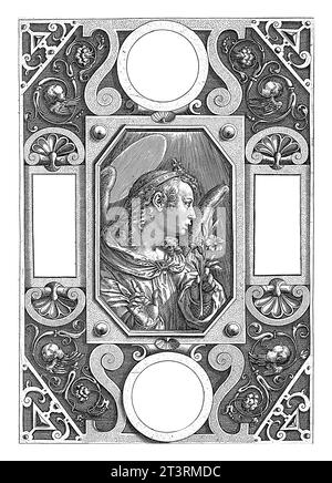 Annunciazione (angelo Gabriele), Hieronymus Wierix, dopo Jan van der Straet, 1598 - 1602 l'angelo Gabriele tiene un giglio in mano e fa un discorso Foto Stock