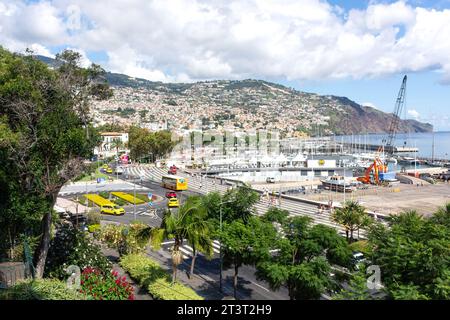 Lungomare della città da Parque de Santa Catarina, Avenue do Mar, Funchal, Madeira, Portogallo Foto Stock