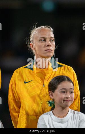 Perth, Australia. 26 ottobre 2023. Perth, Australia, 26 ottobre 2023: Ritratto di Tameka Yallop (13 Australia) durante la partita di qualificazione olimpica femminile dell'AFC Round 2 tra Australia e IR Iran al Perth Rectangular Stadium di Perth, Australia (Noe Llamas/SPP) credito: SPP Sport Press Photo. /Alamy Live News Foto Stock