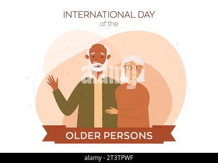 Illustrazione vettoriale giornata internazionale delle persone anziane. Un uomo nero e una donna bianca. Design per poster, cartoline, banner Illustrazione Vettoriale