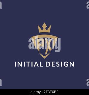 Logo PX con scudo e corona, file vettoriale stile logo iniziale monogramma Illustrazione Vettoriale
