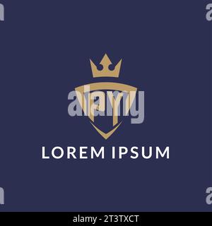 Logo PY con scudo e corona, file vettoriale stile logo iniziale monogramma Illustrazione Vettoriale