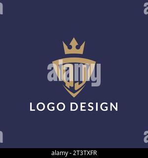 Logo QJ con scudo e corona, file vettoriale stile logo iniziale monogramma Illustrazione Vettoriale