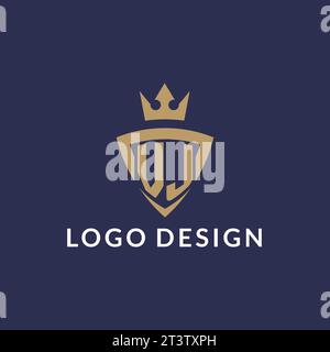 Logo VJ con scudo e corona, file vettoriale stile logo iniziale monogramma Illustrazione Vettoriale