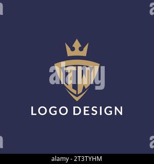 Logo IW con scudo e corona, file vettoriale stile logo iniziale monogramma Illustrazione Vettoriale