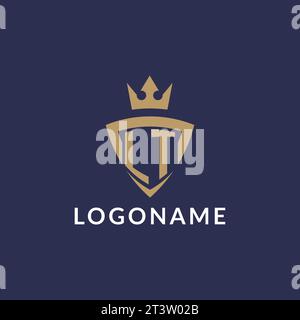 Logo LT con scudo e corona, file vettoriale stile logo iniziale monogramma Illustrazione Vettoriale