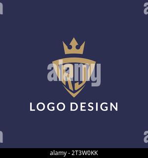 Logo RJ con scudo e corona, file vettoriale stile logo iniziale monogramma Illustrazione Vettoriale