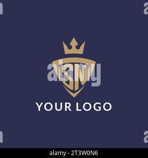 Logo SN con scudo e corona, file vettoriale stile logo iniziale monogramma Illustrazione Vettoriale