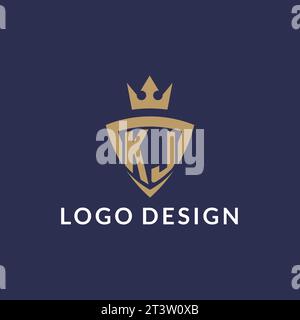 Logo KJ con scudo e corona, file vettoriale stile logo iniziale monogramma Illustrazione Vettoriale