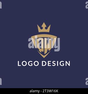 Logo QW con scudo e corona, file vettoriale stile logo iniziale monogramma Illustrazione Vettoriale