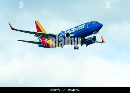 Southwest Airlines si avvicina all'aeroporto internazionale Hartsfield-Jackson di Atlanta ad Atlanta, Georgia. (USA) Foto Stock