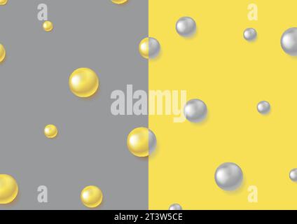 Le perle lucide di colore grigio e giallo a contrasto hanno uno sfondo astratto. Colori alla moda del design vettoriale di 2021 anni Illustrazione Vettoriale