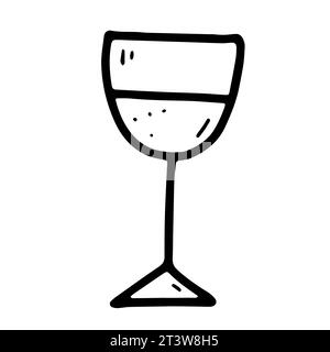 Doodle Vector Glass per vino, prosecco, champagne. Drink celebrativo su sfondo bianco. Wineglass per le decorazioni natalizie, Capodanno, Natale Illustrazione Vettoriale