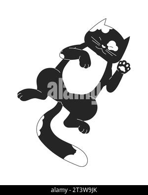 Gatto domestico maculato su un personaggio dei cartoni animati in 2D in bianco e nero Illustrazione Vettoriale