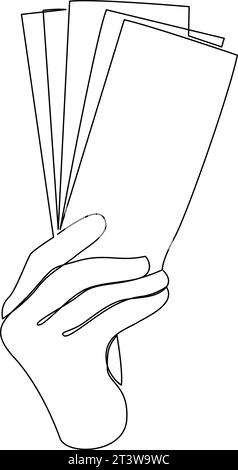 Disegno continuo a una linea di banconote in denaro che detengono a mano. Concetto finanziario o economico disegnato da una linea unica. Illustrazione vettoriale Illustrazione Vettoriale