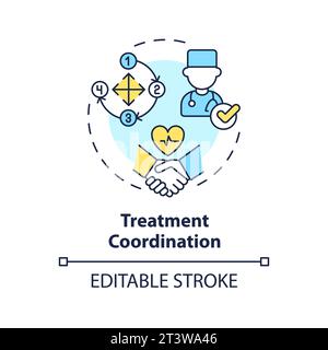 Concetto di coordinazione del trattamento con icone lineari sottili 2D. Illustrazione Vettoriale