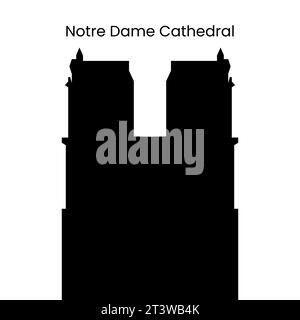 Sagoma della cattedrale di Notre Dame a Parigi, illustrazione vettoriale in bianco e nero isolata su sfondo bianco Illustrazione Vettoriale