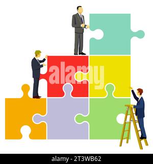 Uomini d'affari che costruiscono insieme isolati, illustrazioni Illustrazione Vettoriale