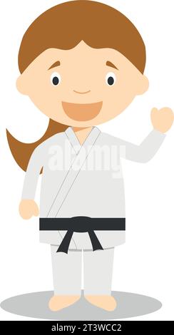 Carino disegno vettoriale dei cartoni animati di un karateka. Women Professions Series Illustrazione Vettoriale