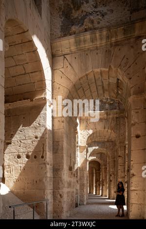 El Jem Coliseum. Il più grande anfiteatro romano in Africa. Patrimonio dell'umanità dell'UNESCO. Foto Stock