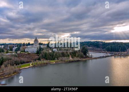 Vista aerea dell'edificio della capitale ad Olympia, Washington Foto Stock