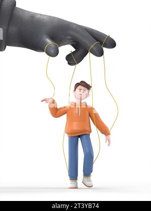 Illustrazione 3D del concetto di marionetta Guy Qadir maschile.rendering 3D su sfondo blu. Foto Stock