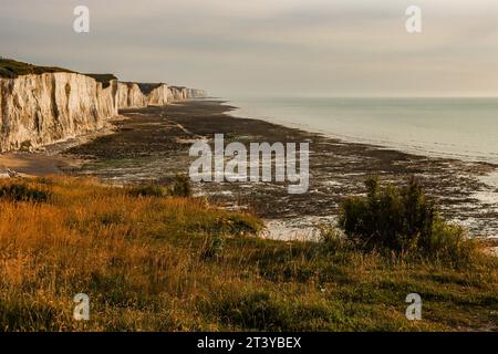 Scogliere di bassa marea e gesso ad Ault, Hauts-de-France, somme, Picardie, Francia Foto Stock