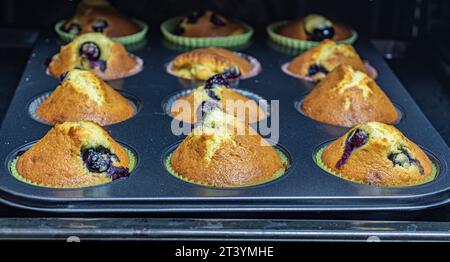 muffin con frutti di bosco in un piatto da forno Foto Stock