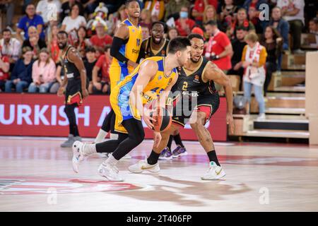 Monte Carlo, Monaco. 26 ottobre 2023. COME giocatore di Monaco si allena prima del quinto round della stagione Turkish Airlines EuroLeague tra AS Monaco e Maccabi Tel Aviv a Monte Carlo, Monaco, il 20 ottobre 2023. Foto di Laurent Coust/ABACAPRESS.COM Credit: Abaca Press/Alamy Live News Foto Stock