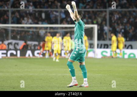 Avellaneda, Argentina, 24 ottobre 2023. Gabriel Arias del Racing Club celebra il secondo gol della sua squadra per fare il punteggio durante la partita tra Foto Stock