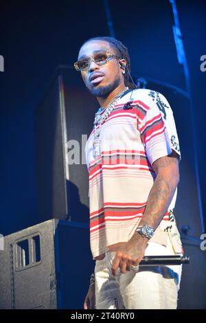 Coral Gables, USA. 26 ottobre 2023. CORAL GABLES, FLORIDA - OTTOBRE 26: Il rapper Quavo si esibisce dal vivo sul palco durante il concerto della University of Miami Homecoming al Watsco Center il 26 ottobre 2023 a Coral Gables, Florida. (Foto di JL/Sipa USA) credito: SIPA USA/Alamy Live News Foto Stock