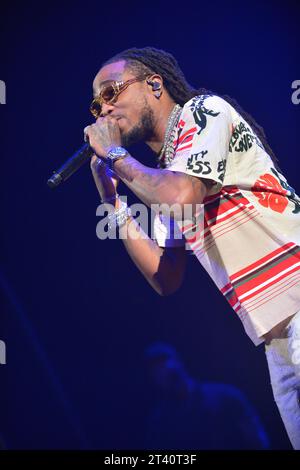 Coral Gables, USA. 26 ottobre 2023. CORAL GABLES, FLORIDA - OTTOBRE 26: Il rapper Quavo si esibisce dal vivo sul palco durante il concerto della University of Miami Homecoming al Watsco Center il 26 ottobre 2023 a Coral Gables, Florida. (Foto di JL/Sipa USA) credito: SIPA USA/Alamy Live News Foto Stock