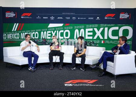 Città del Messico, Mexique. 27 ottobre 2023. Conferenza stampa: ROBSON Dave, Williams F1 Team, PUJOLAR Xevi (spa), responsabile della Trackside Engineering F1 della puntata del Team Alfa Romeo F1, KOMATSU Ayao (jpn), Chief Engineer del Team Haas F1, ritratto durante il Gran Premio de la Ciudad de Mexico 2023 di Formula 1, 19° round del Campionato Mondiale di Formula uno 2023 dal 27 al 29 ottobre 2023 sull'autodromo Hermanos Rodriguez, a città del Messico, Messico - foto Florent Gooden/DPPI Credit: DPPI Media/Alamy Live News Foto Stock