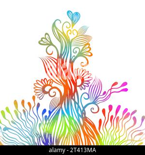 Sfondo con righe colorate e fiori. disegno manuale. Non ai, Illustrat3. Illustrazione vettoriale Illustrazione Vettoriale