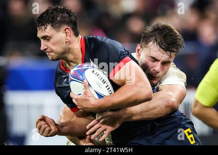 Saint Denis, Francia. 27 ottobre 2023. Juan MARTIN GONZALEZ dell'Argentina e Theo DAN dell'Inghilterra durante la Coppa del mondo 2023, Bronze Final rugby union match tra Argentina e Inghilterra il 27 ottobre 2023 allo Stade de France di Saint-Denis vicino Parigi, Francia - foto Matthieu Mirville/DPPI Credit: DPPI Media/Alamy Live News Foto Stock