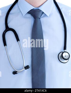 Uno stetoscopio intorno al medico il collo Foto Stock