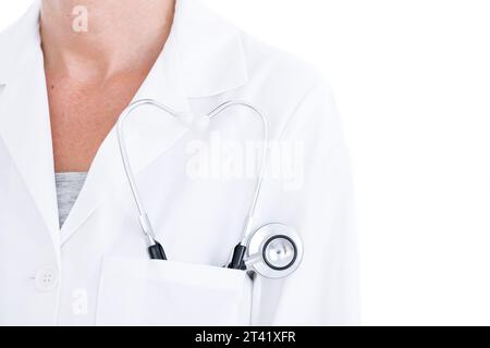 Stetoscopio nella tasca del medico Foto Stock
