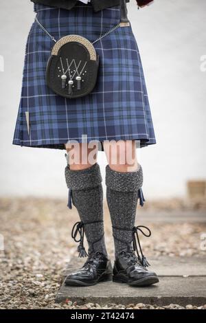 Man in kilt, Blair Castle, Blair Atholl, Perth e Kinross, Scozia, gran Bretagna Foto Stock