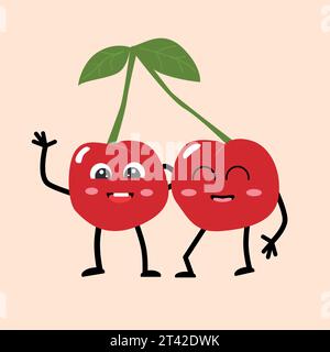 simpatici personaggi dei cartoni animati in ciliegio - mascotte vettoriale Illustrazione Vettoriale