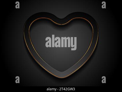 Cuore nero con contorni dorati sfondo astratto. Biglietto d'auguri di San Valentino con design vettoriale Illustrazione Vettoriale