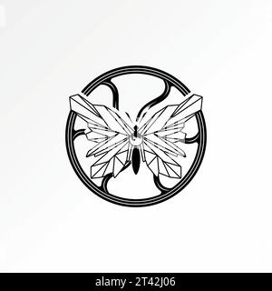 Design del logo concept grafico ruota per cucire creativa magazzino vettoriale esclusivo schizzo a farfalla come una macchina robotica. In relazione alla natura degli insetti animali di Gear Tech Illustrazione Vettoriale