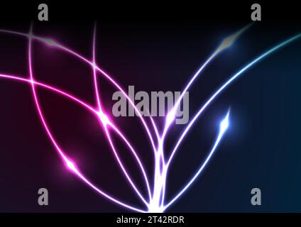Blu neon linee ondulate viola astratto sfondo luminoso. Illustrazione retrospettiva vettoriale Illustrazione Vettoriale
