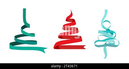 Set di alberi di Natale in nastri vettoriali. Illustrazione Vettoriale