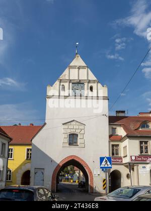 Gryfice, Polonia - 18 settembre 2023: Brama Kamienna medievale, la porta di pietra nel centro storico. Foto Stock