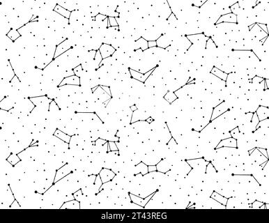 schema di segni zodiacali nel cielo su sfondo trasparente, stile doodle, avventura spaziale, stampa per bambini. Disegnato con un pennello. Grafica vettoriale f Illustrazione Vettoriale