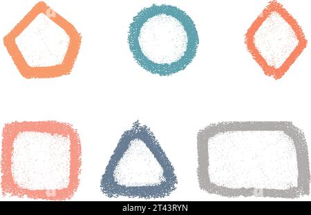 Contorno di forme geometriche disegnate con un pennello, stile doodle infantile. Grafica vettoriale. Texture gessata Illustrazione Vettoriale