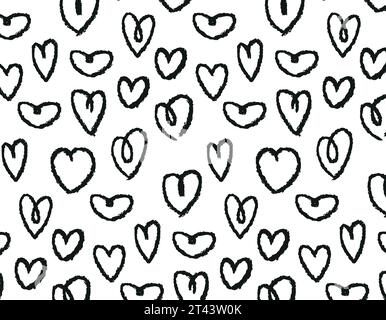 Motivo senza cuciture cuori neri, linea su sfondo trasparente, sfondo astratto Illustrazione Vettoriale