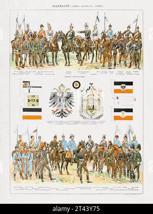 Vecchia illustrazione dell'esercito prussiano alla fine del XIX secolo stampata in un dizionario francese. Foto Stock