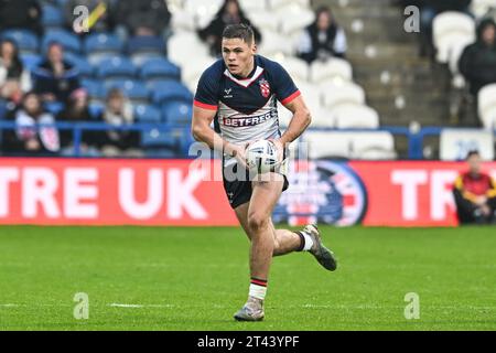 Jack Welsby d'Inghilterra fa una pausa durante la partita internazionale di Rugby League Inghilterra vs Tonga al John Smith's Stadium, Huddersfield, Regno Unito, 28 ottobre 2023 (foto di Craig Thomas/News Images) in , il 10/28/2023. (Foto di Craig Thomas/News Images/Sipa USA) Foto Stock